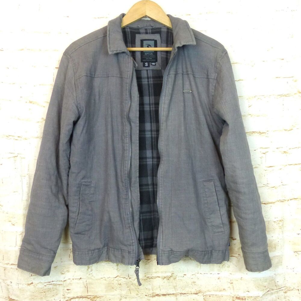 Rip Curl Jacket Mens S Gray Zip Insulated Inner Flannel Lining Surf Skate 90s